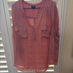 Torrid Pink Relaxed Buttoned Blouse with Mandarin Collar